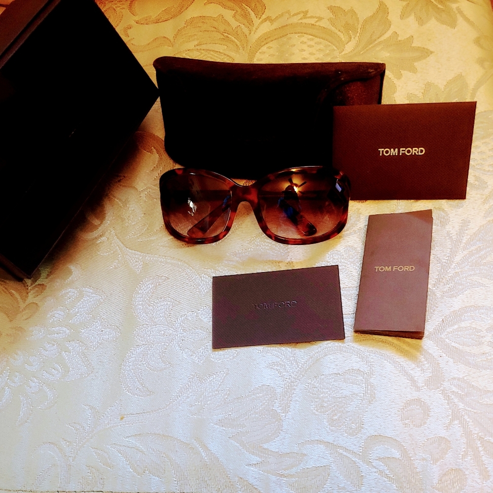 TOM FORD BROWN GRADIENT TORTOISE SUNGLASSES CASE BOX CLOTH & PAPERS - Picture 2 of 10